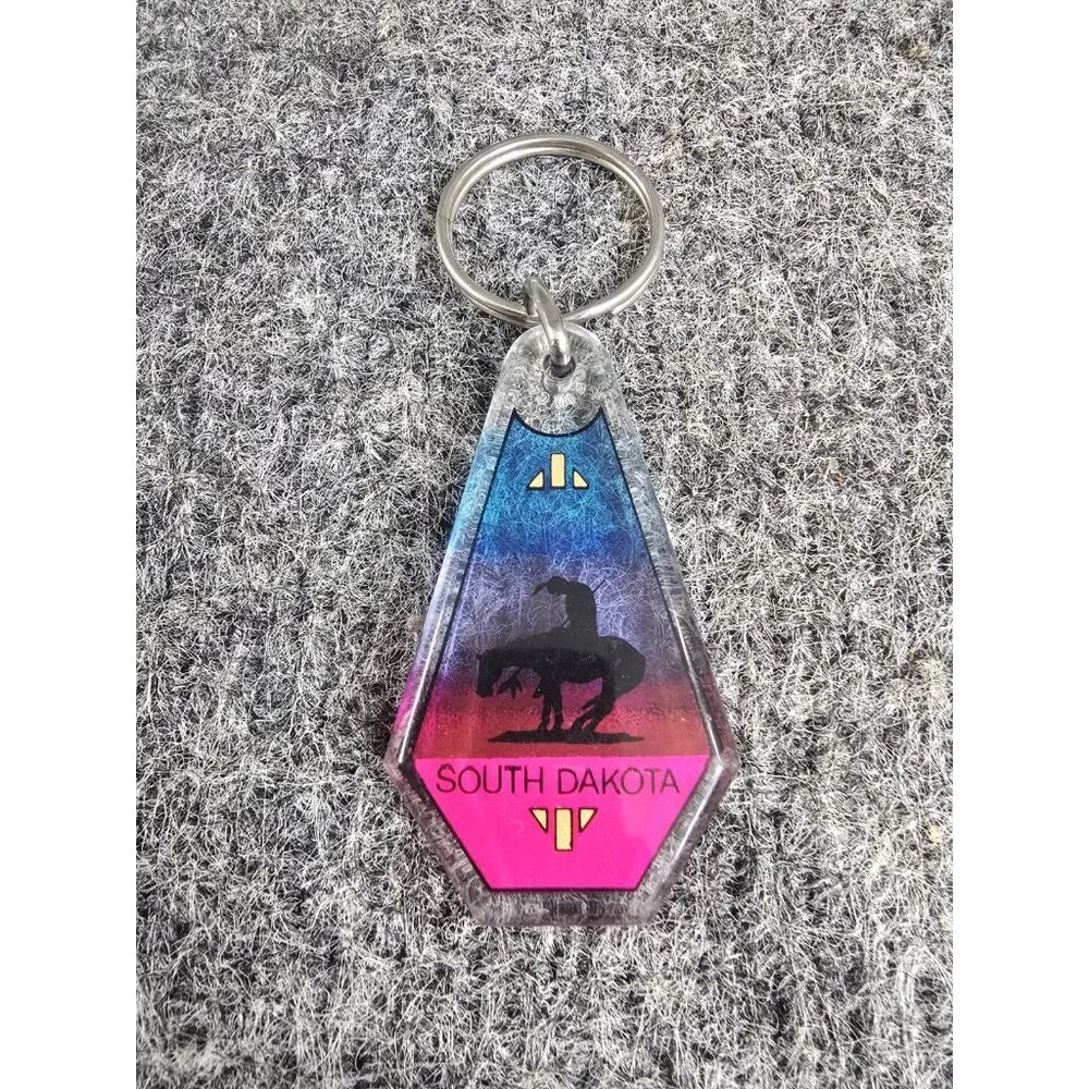 Vintage Keychain South Dakotas Colorful Teardrop Acrylic Horse